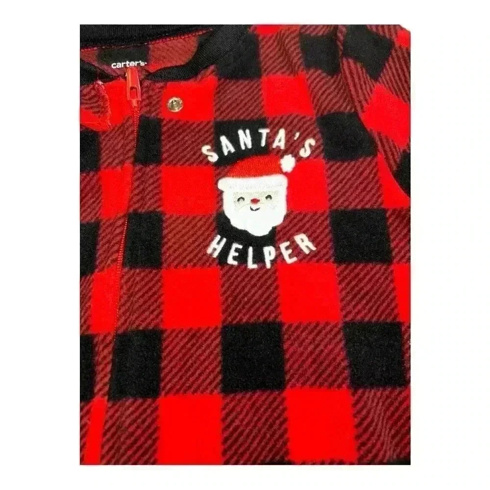 Carter’s Red Black Buffalo Plaid Fleece Sleeper Christmas Santa’s Helper Sz 4T - Picture 3 of 4